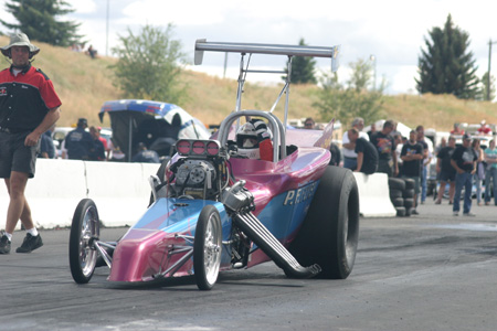 Top Fuel dragster at the line in Spokane