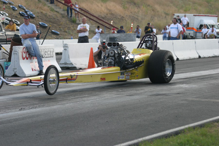 Top Fuel dragster doing a burnout at the 2004 AHRA World Finals in Spokane