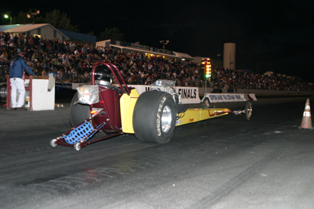 Nitro dragster launching at the AHRA World Finals in Spokane